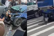 影/「車尾騰空」!大街高速狂飆追撞公車　浙江特斯拉疑失控致1死1傷