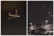 起飛1.5hr狂冒火光！聯航「空中側飛」碎片染橘墜地　驚險畫面全直擊
