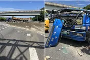 快訊／砂石車橫躺路中央…國一神岡回堵9km紫爆！6旬男受困車裡下不來