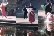 影/太投入！大媽跳舞把自己轉進河中旁人拉不住　網笑噴：想跳天鵝湖吧！