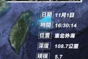 快訊/晃好大！16時30分出現「規模5.7地震」　宜蘭最大震度3