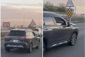 【影】傻眼！台74線休旅車引擎蓋插警示牌狂飆　網友笑噴：比移動神主牌還猛！