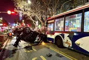 影/北市賓士車酒駕暴衝　撞斷百萬椰子樹　殃及無辜公車