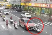 影/擊落片！新莊女騎士超車後鬼切　下秒遭汽車追尾落地