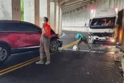 物流車對撞休旅車！阿里山公路明隧道堵住　2人推車開路