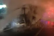 快訊/台中火燒車意外！運菜車匝道口突起火　駕駛跳車逃「整台燒爛」