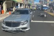 妹子賓士闖紅燈高速撞飛機車！騎士「空中翻好幾圈重摔」　命大無恙