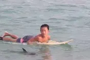 影/墾丁南灣「驚見海豚」！熱情和泳客共舞　疑為脫隊小朋友