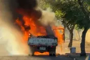 影/沙鹿中清路火燒車！火煙猛烈阻視線　下班時段車輛減速慢行