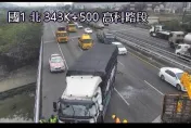 快訊/國1高科段「大小貨車3車連環撞」！紫爆回堵5公里　1駕駛受困