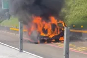 快訊/國1頭份段驚現大火球！小客車自撞護欄　濃煙竄天佔路肩