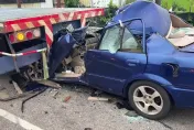影/苗栗台1猛撞板車「車頭削光」男慘死　妻認屍癱軟崩潰