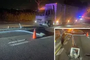 影/打瞌睡釀禍！台中西屯「大貨車撞斷分隔島燈桿」  整支倒下嚇壞人