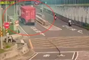 影/撞擊瞬間曝！板橋聯結車撞倒限高桿　事故路段塞爆了