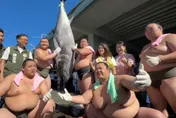 影/日本相撲力士首訪屏東「扛黑鮪魚」　墾丁嗨玩香蕉船