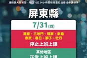 大雨破表！屏東縣山地「8行政區」7/31停班停課