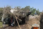 影/國1嘉義段貨櫃車「疑爆胎」衝破護欄墜邊坡　司機輕傷
