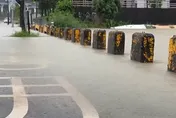 影/大雨狂灌高雄！澄清湖「水淹過馬路」　滿屋泥濘居民無奈開掃