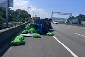 國道3號大甲段小貨車爆胎翻覆！滿載玉米散落一地　幸無人傷