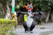 獨/林口「恐龍爸爸」導護爆紅！擁40套充氣娃　角逐選里長
