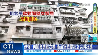 【每日必看】恐怖! 男闖套房躲衣櫃 衝浴室想侵犯女尖叫狂逃 20260101