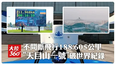 無人機天花板!陸氫動力多旋翼「天目山一號」創金氏世界紀錄 不間斷飛行達"188.605公里"｜大陸360°
