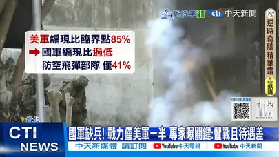 【每日必看】國軍缺兵! 戰力僅美軍一半 專家曝關鍵:懼戰且待遇差20251024