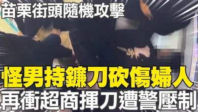 苗栗街頭隨機攻擊!怪男持鐮刀砍傷婦人 再衝超商揮刀遭警方壓制
