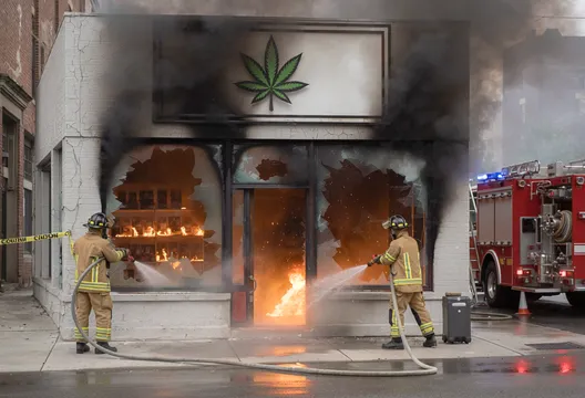 影/蒙面男闖美大麻店行竊縱火　「火燒身」落荒逃畫面曝光