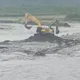 影/暴雨潰堤！高雄六龜2怪手司機受困沙洲　勇消闖激流救人
