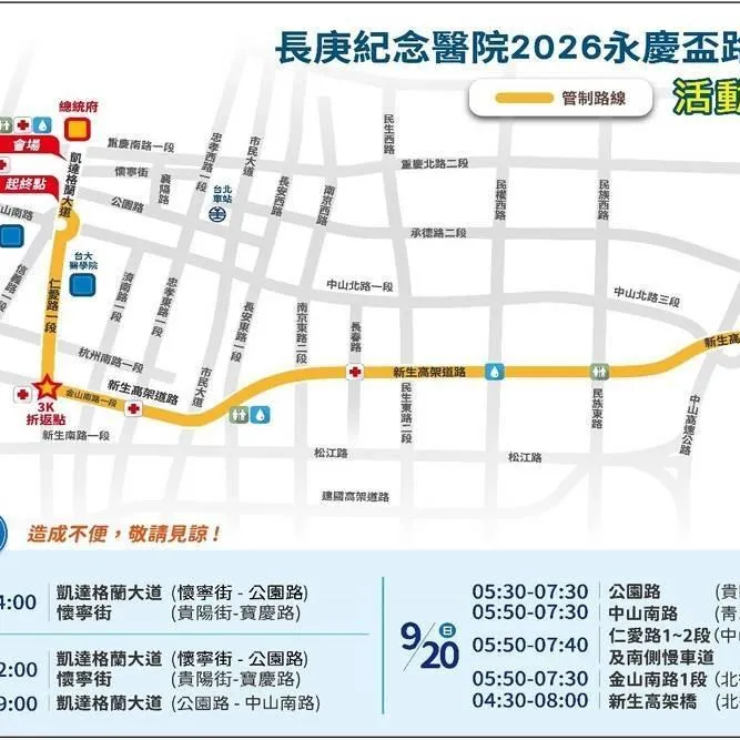 「長庚醫院永慶盃路跑」週日登場　北市警沿線交管