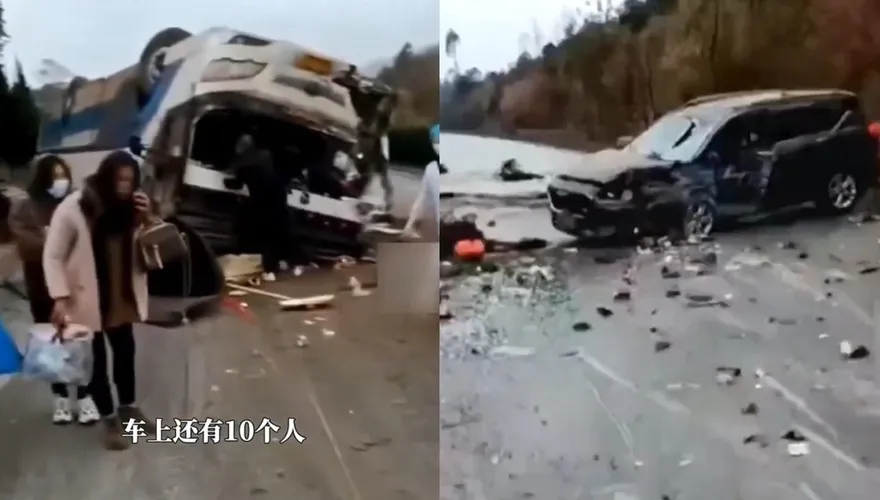 影/收假不平靜！車門噴飛、四輪朝天　雲南大巴側翻致3死2傷