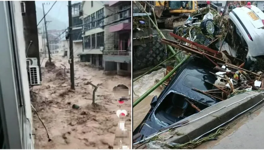 影/漲太快來不及逃！洪水沖垮樓房　浙江杭州暴雨已致5死2失蹤