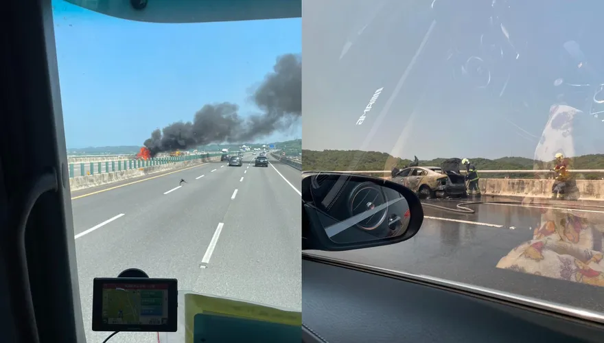 快訊／國3西湖路段火燒車！轎車不明原因「燒成廢鐵」　黑煙猛竄…現場大回堵