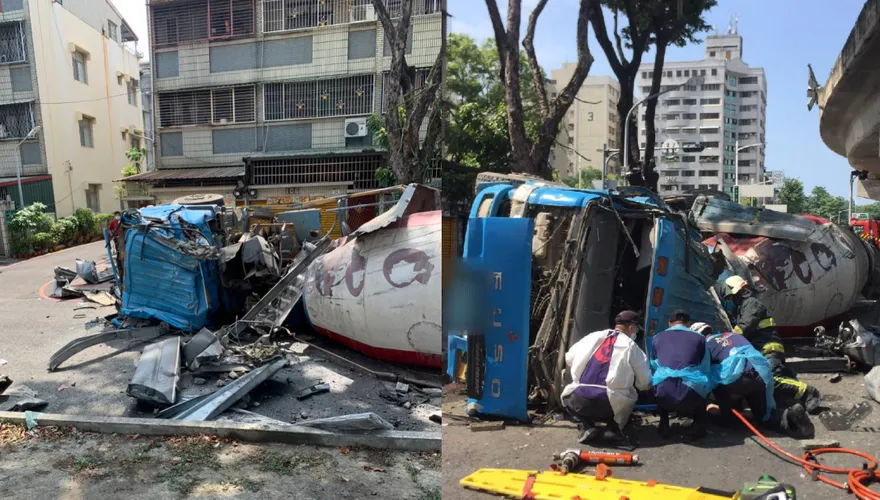 影/高雄水泥車撞破護欄…驚悚翻落高架橋下！駕駛失去生命跡象
