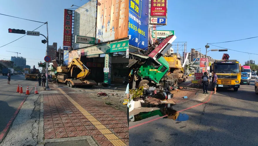 台中沙鹿驚傳聯結車事故！疑煞車故障失速撞人行道　駕駛跳車受傷
