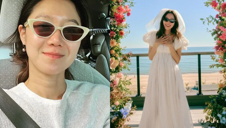 孔曉振親曝婚紗照！長禮服「搭配五彩項鏈、帥氣墨鏡」幸福牽爸媽　網盛讚：不愧是妳