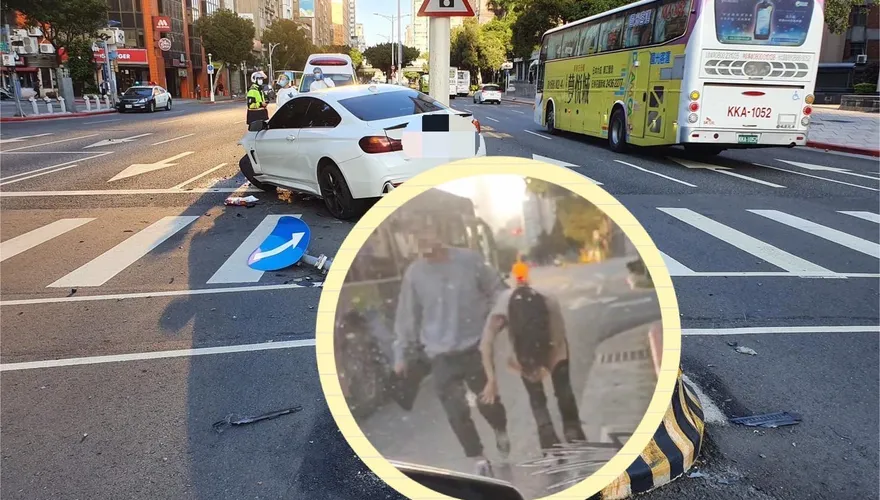 撞完分隔島肇逃影片曝！　BMW轎跑車男駕駛帶女乘客逃逸　到案稱「女友身體不舒服」