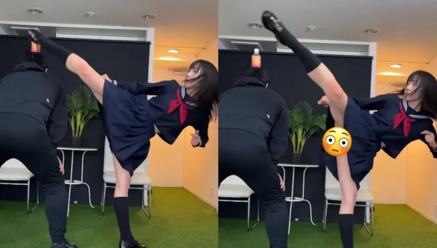 人氣小模不藏了！穿制服迴旋踢　下秒掀裙1秒鐘…邪惡視角全放送