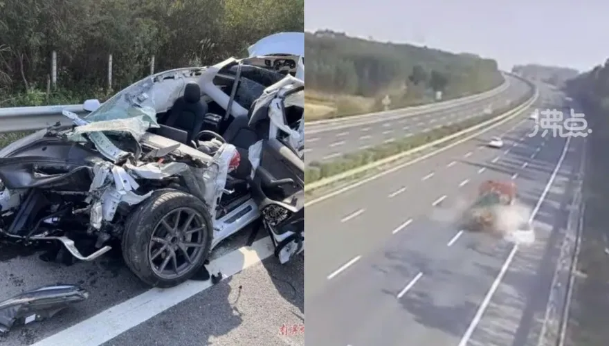 【影】特斯拉又初四！時速160公里追撞大貨車　車身近報廢…駕駛當場亡監控曝光