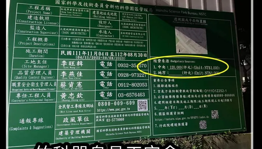 竹科花1.2億修宿舍？管理局：工程繁多、增設電梯　價格合理