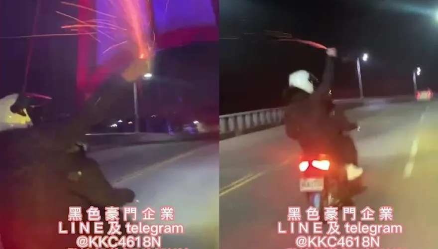 影/新竹雙載機車手拿煙火整路射！囂張影像曝光…警方要出手了