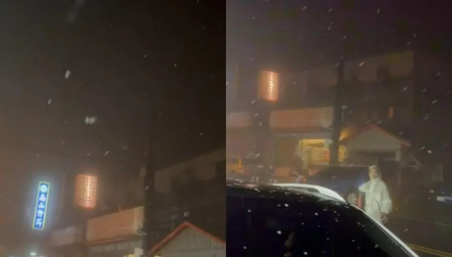 快訊/宜蘭南山下雪了！台7甲「雪花紛飛」畫面曝　民眾用積雪寫新年快樂