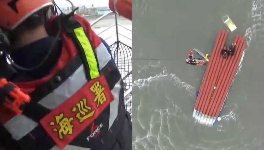影/怒海垂降救援全紀錄！通霄2漁民搭竹筏出海翻覆　空勤直升機吊掛上岸