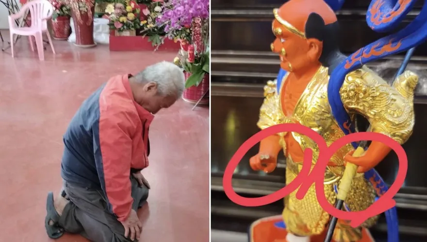 影/醉漢媽祖廟發酒瘋打人砸壞神像　酒醒後媽祖面前下跪懺悔