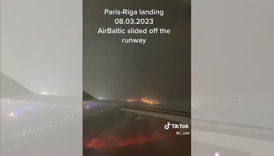 影/拉脫維亞機場地面積雪惹禍　飛機打滑衝出跑道所幸無人傷亡
