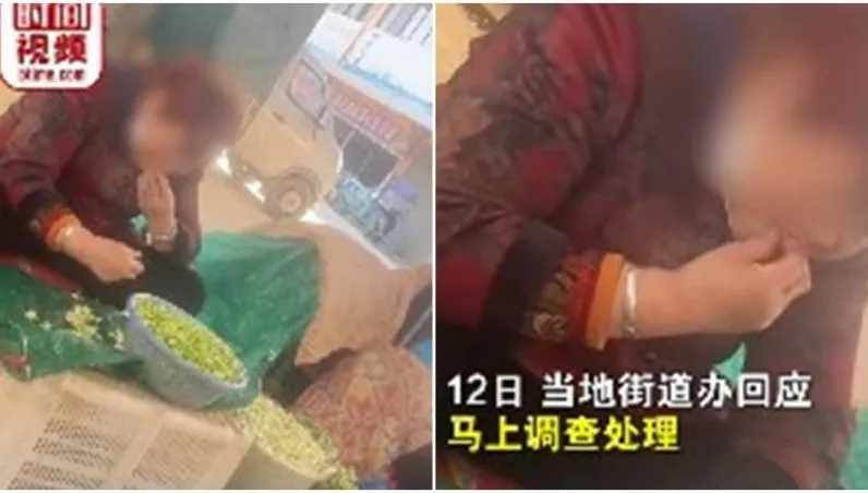 影/我的天！陸市場驚見大媽「嘴剝毛豆」　網哀求：換少女來做吧