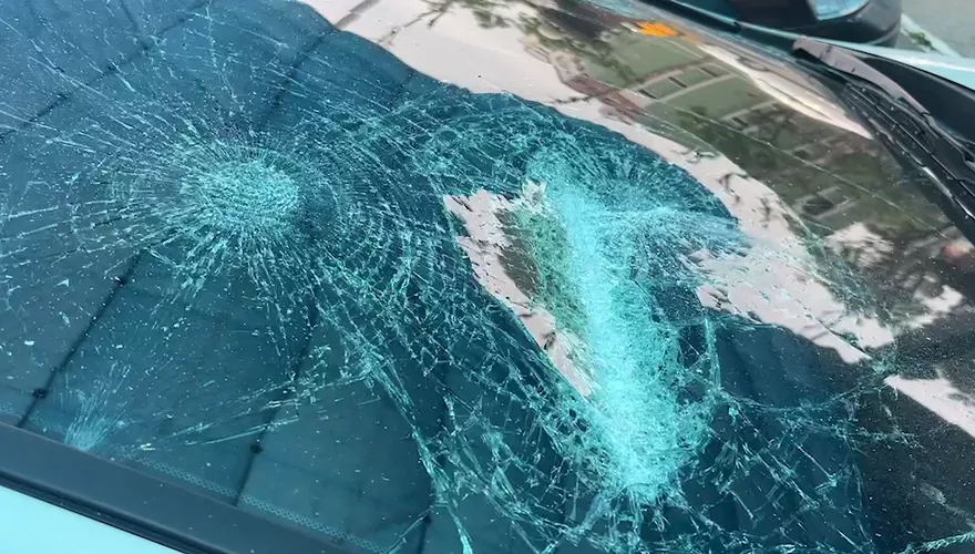 台南「同群猴子」透早網內互打？民眾直擊8+9街頭狠砸車　擋風玻璃碎成蜘蛛網