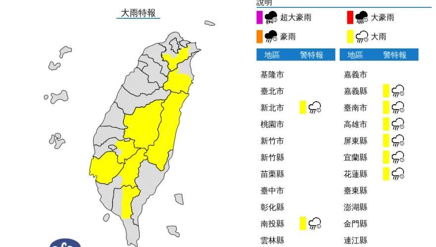 快訊/雨傘準備好！8縣市大雨特報　雨區遍佈東南西北