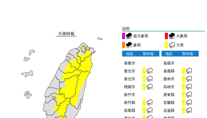 快訊/14縣市大雨特報慎防雷擊　宜蘭尤需注意大雷雨